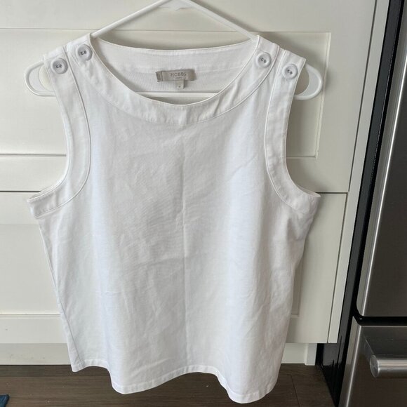 Hobbs London Maddy Vest Sleeveless Boatneck Button Detail Top White Sz M - Picture 1 of 11